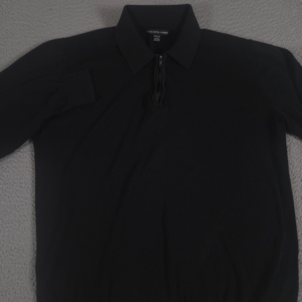 Saks Fifth Avenue‎ Sweater Mens XL Black Cotton Tencel Quarter Zip Knit Pullover